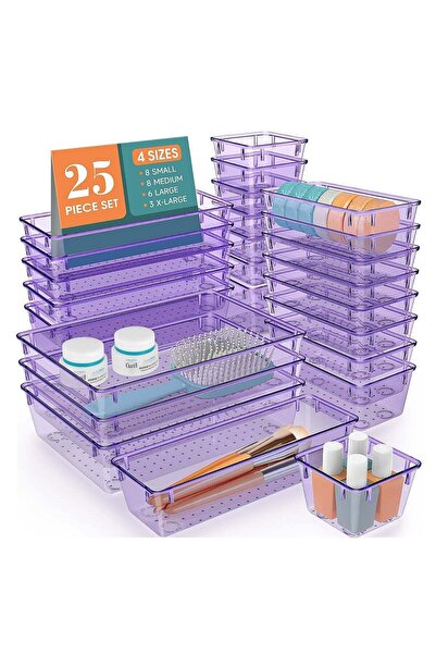 Arabest مجموعة منظمات أدراج بلاستيكية مكونة من 25 قطعة، 4 صناديق تخزين بأحجام...