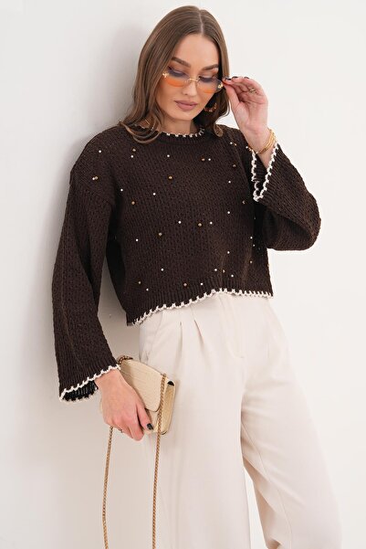 ŞİMAL Women's Pearl Embroidered Knitwear Knitted Sweater 260437 -