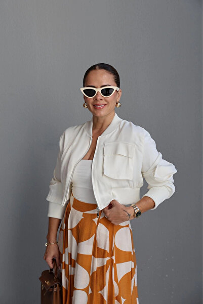 Purple by Banu Ekru Cep Detay Bomber Ceket