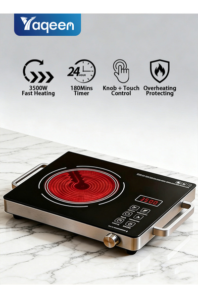 yaqeen 3500W Infrared Burner, 3H Timer, Microcrystalline, Touch+11-Level, Hom...