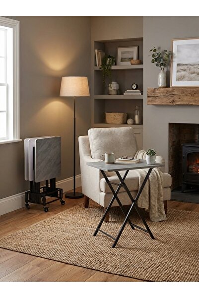 Living 4-piece folding service table set with a movable stand; practical, fle...