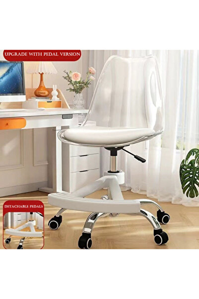 KEKE Ergonomic Office Chair with Footrest, Transparent Backrest, White Cushio...