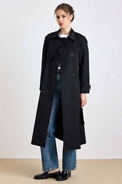 Olcay Water-Repellent Style Trench Coat with Raglan Sleeves, Cape and Epaulet...