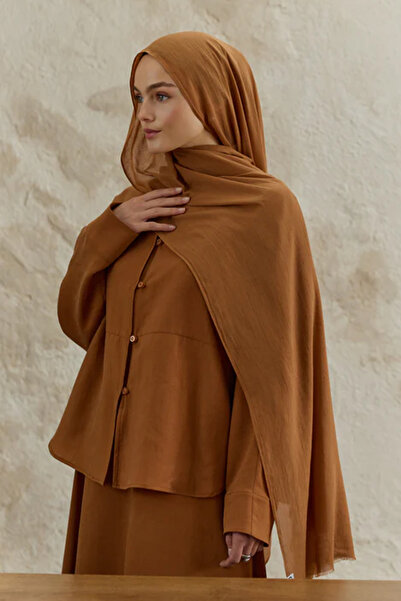 Lale Butik Qef Scarf Soft Line Cotton Shawl Almond 001 Cinnamon