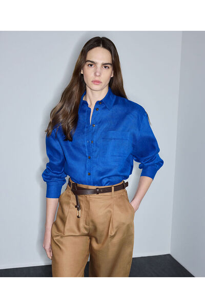 İpekyol Cepli keten gömlek