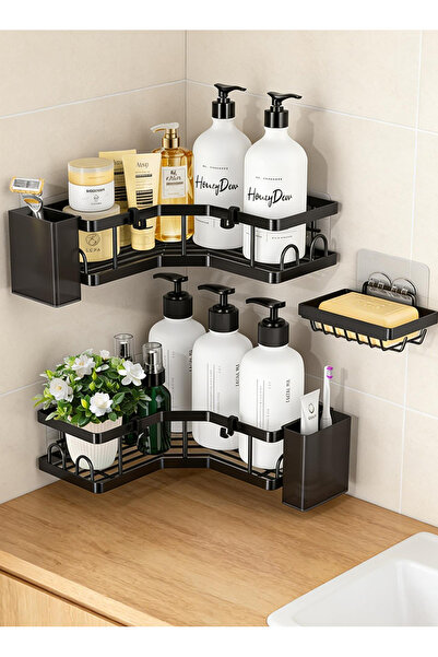 Pomefar رف تخزين زاوية للحمام من الفولاذ المقاوم للصدأ، عبوة من قطعتين مع صحن...