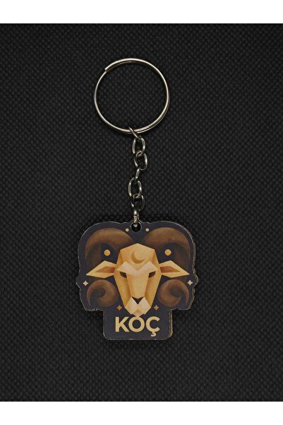 sarıyer silver Aries Zodiac Sign Wooden Keychain Handcrafted Painting Double ...