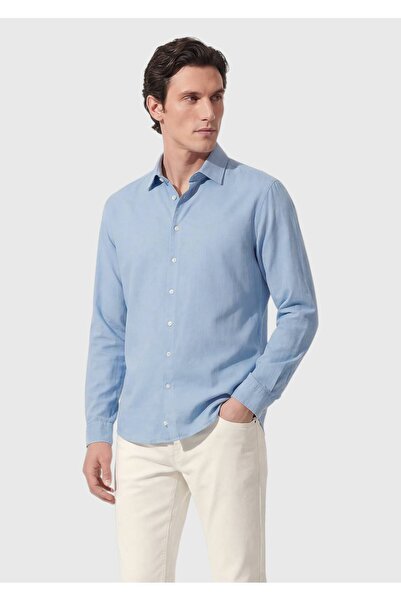 Ramsey Blue Plain Casual Fit Woven Casual 100% Cotton Shirt