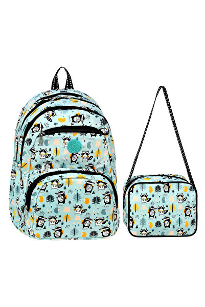 DOLCEZZA Panda Desenli 4 Bölmeli Beslenmeli İlkokul 2'li Okul Çanta Seti