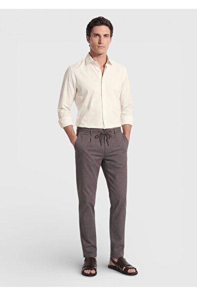 Ramsey Mürdüm Plain Weave Jogging Fit Casual Cotton Blend Trousers