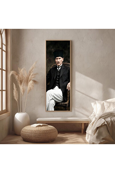 Dekorsiahome Ahşap Çerçeveli Atatürk Panoramik Oturma Odası Salon Tablosu UZ0468