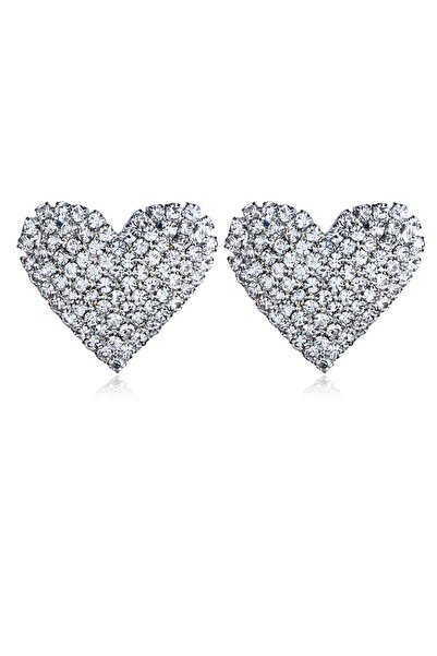 Klips Concept Zircon Stone Design Heart Double Earrings