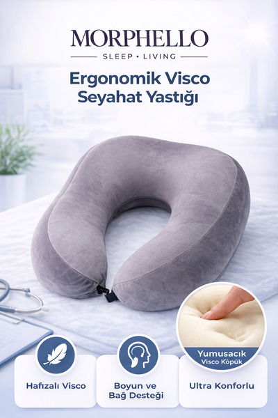 MORPHELLO Ergonomik Visco Seyahat Yastığı – Boyun Destekli Hafızalı Köpük Uça...