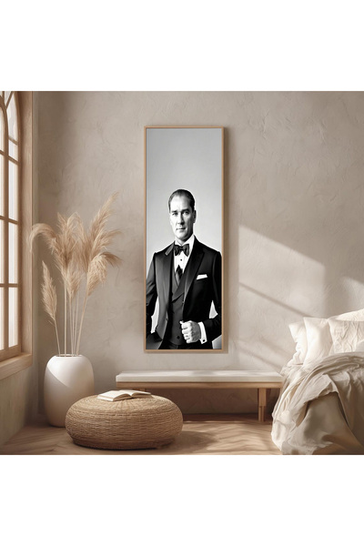 Dekorsiahome Ahşap Çerçeveli Atatürk Panoramik Oturma Odası Salon Tablosu UZ0452