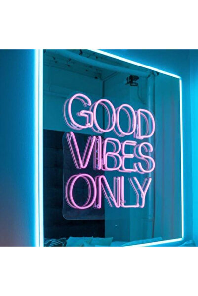 Slasa Good Vibes Only LED Neon Mirror Light 60x60 cm Multicolor Mirror with 8...