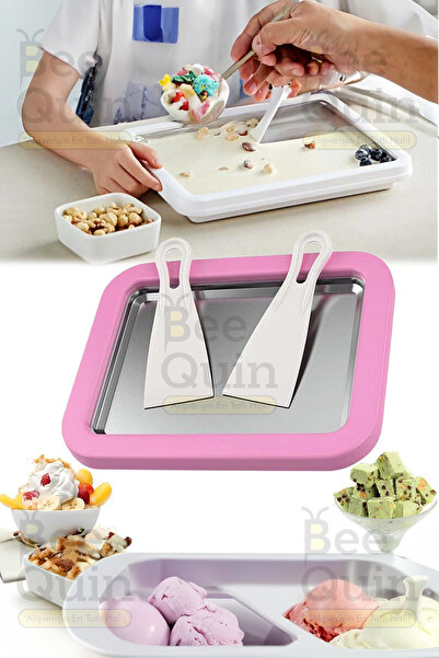 Saule Pembe Dondurma Yapma Hazırlama Tepsi Tavası Rulo Spatulalı Tepsisi Ev T...