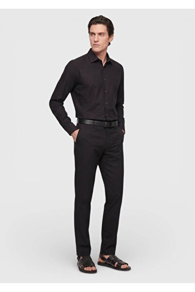 Ramsey Pantaloni negri din amestec de bumbac, cu țesătură dreaptă, pentru jog...