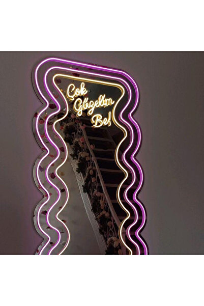 Slasa Irregular LED Neon Mirror Light 30x60 cm Multicolor Decorative Mirror w...