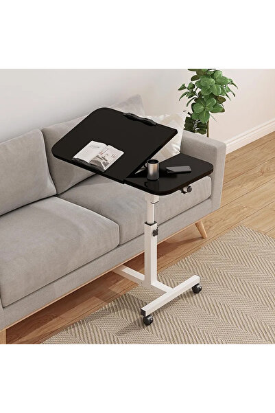 RahaShop طاولة جانبية قابلة لتعديل الارتفاع بأربع عجلات، طاولة كمبيوتر لغرفة ...