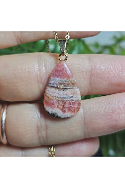 Singincraft Rodokrozite Steel Chain Natural Stone Necklace-21- (Handmade Desi...