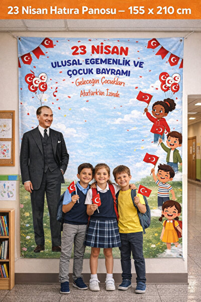 Parti Tasarla 23 Nisan Hatıra Fotoğraf Brandası 155x210 cm | Okul Panosu ve F...