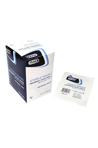 Max مسحات شاش معقمة، 8 طبقات، 5 سم × 5 سم، 100 قطعة/علبة