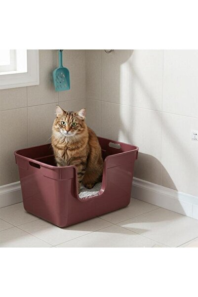 Herniks Tanos Yarı Açık Kedi Tuvaleti 54x40x32 - Bordo