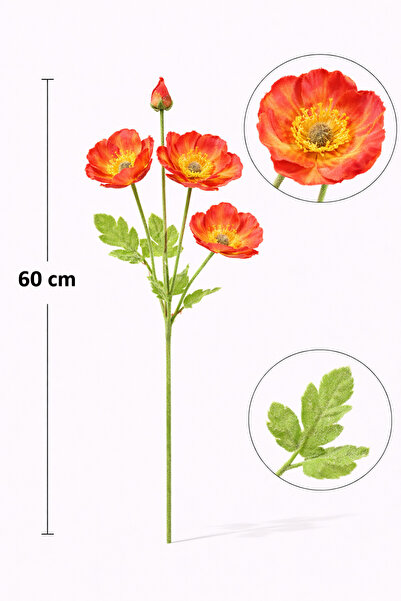 çiçek rengi dekor 2Adet Yapay Turuncu Gelincik Dalı 60 cm – Yapay Çiçek, Gerç...