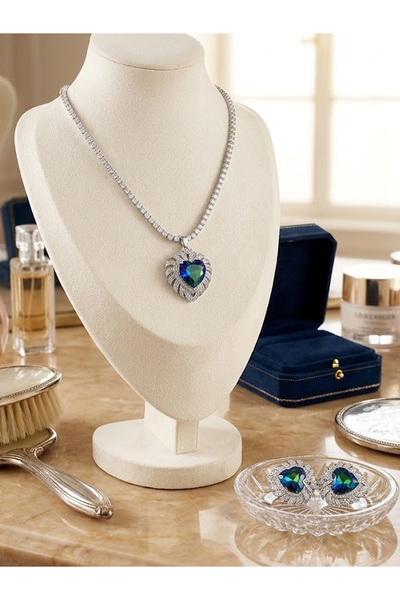 MAJOOD طقم مجوهرات نسائي فاخر - عقد وأقراط مرصعة بالزركون الملون