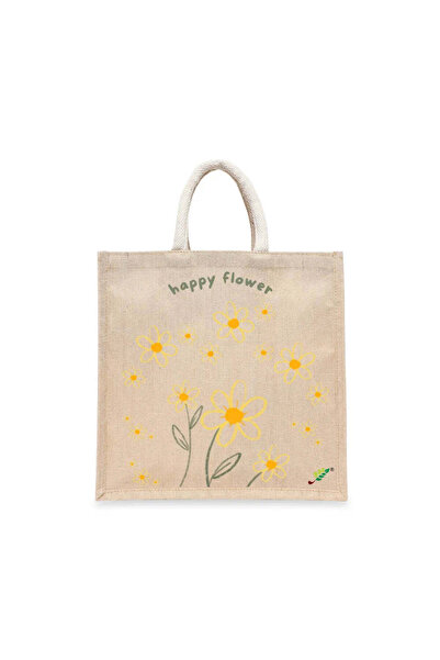 BYFT Tote Bag - Happy Flower Printed Stylish Carry-All Cotton Tote Set of 01
