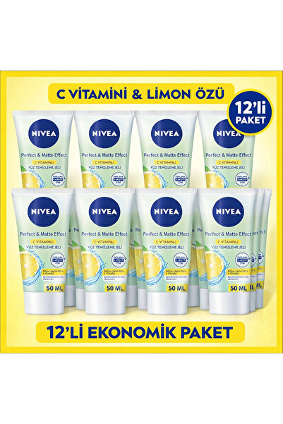 NIVEA Perfect&Matte Yüz Temizleme Jeli 50ml, C Vitamini, Matlaştırıcı, Parlam...