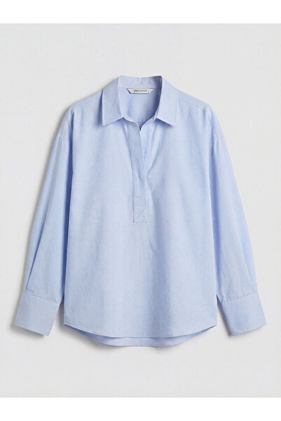 LC Waikiki Plus Size Blue Shirt Collar Oversize Oxford Blouse by Güli̇s Gi̇yi̇m