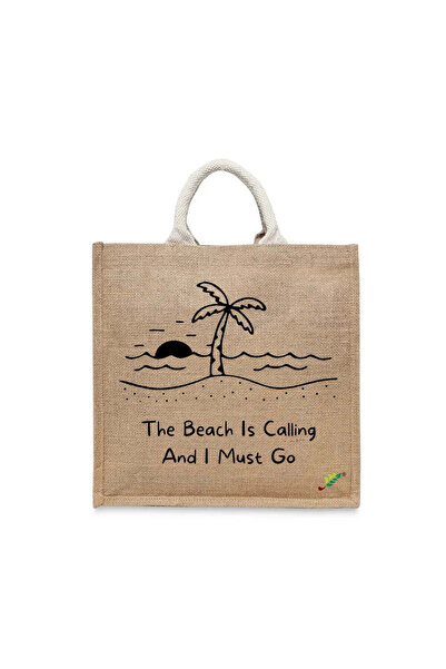 BYFT Tote Bag - The Beach is Calling Printed Stylish Carry-All Cotton Tote Se...