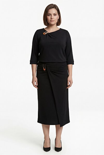 EXİTLİNE Women's Black Summer Dress with Slit Detail and Accessories Top and ...