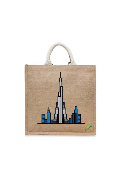 BYFT حقيبة تعليقة - طقم حقائب تسوق قطن أنيقة مطبوع بنقشة دبي رايز، قطعة واحدة