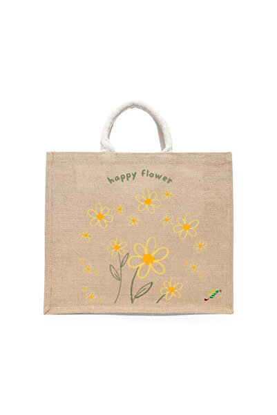 BYFT Tote Bag - Happy Flower Printed Stylish Carry-All Cotton Tote Set of 01