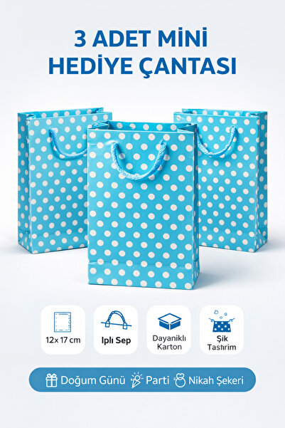 Owersea 3 Adet Puantiyeli Mini Hediye Çantası 12x17 cm İpli Karton Hediyelik ...