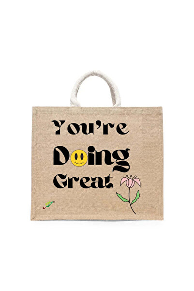 BYFT حقيبة تعليقة - أنتِ رائعة! طقم حقائب تسوق قطن أنيقة مطبوع ، قطعتان