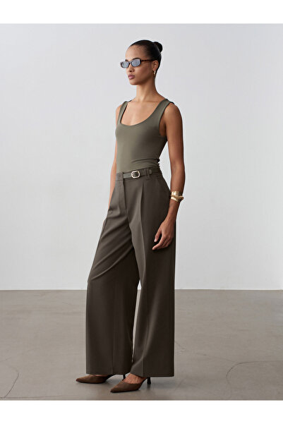 Dilvin 72662 Mid-Waist Belt Pack Trousers-Khaki