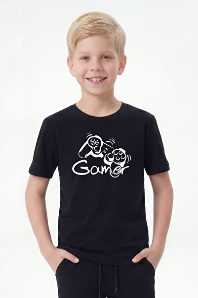 FYK KİDS Boy's Round Neck Short Sleeve T-Shirt with Print Detail