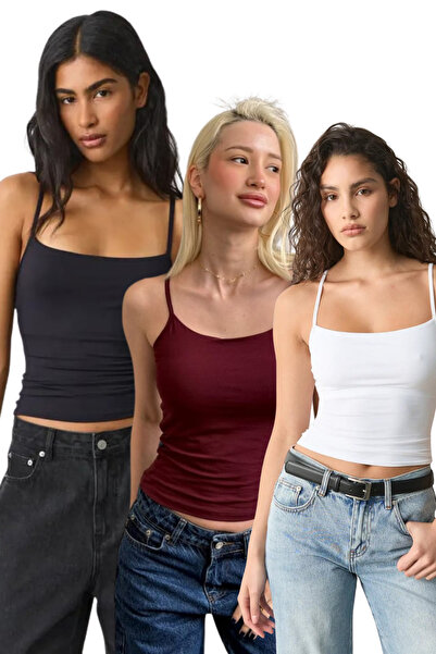 Madmext Burgundy/Black/White Adjustable Clasp Strap Women's 3-Piece Set Under...