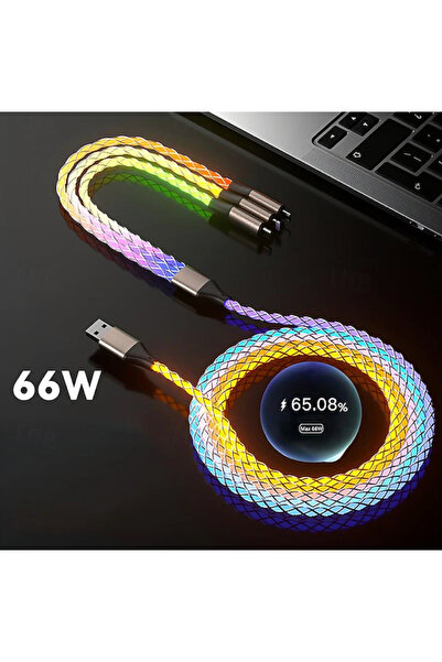 Generic RGB LED glowing 3-in-1 Fast Charging Cable USB-A to Type-C / Lightning / Micro USB