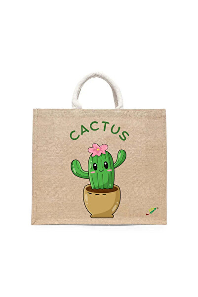 BYFT Tote Bag - Happy Cactus Printed Stylish Carry-All Cotton Tote Set of 01