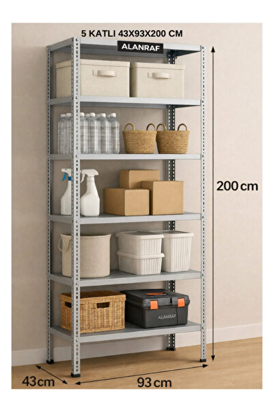 ALANRAF Çelik Raf 5 Katlı 43x93x200 Dekoratif Raf Sistemleri, Depo rafı, Arşi...