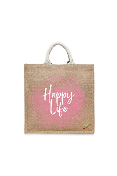 BYFT حقيبة تعليقة - حقيبة تسوق قطن أنيقة مطبوع صورة حياة سعيدة، طقم من قطعة و...