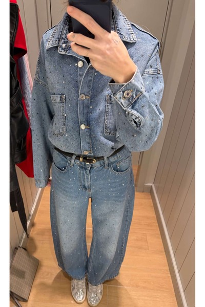 Buseüstüntürk atelier Mavi taşlı gömlek