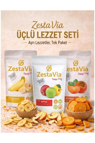 Freeze Dried 3'Lü Çıtır Lezzet! Dondurularak kurutulmuş Çıtır Muz, Elma, Trabzon Hurması 20g
