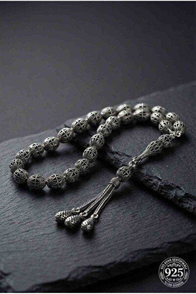 Roza Silver 925 Ayar Oval Kesim 3 Kamçılı Püskül Orta Boy Karo Zırh Desenli O...