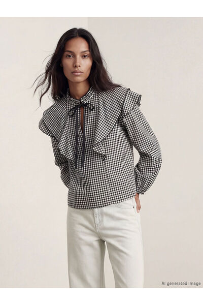 LC Waikiki Rmz Gi̇yi̇m Farkiyla Tie-Down Collar Checkered Embroidered Ruffle ...