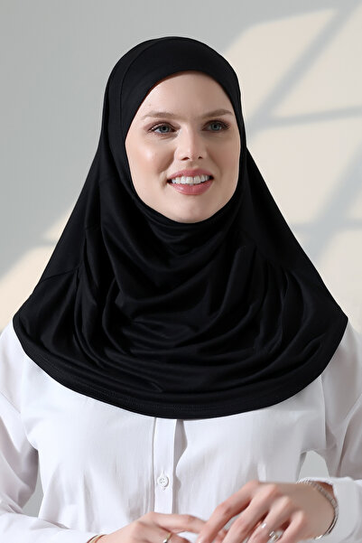 ihvan online One-Piece Practical Prayer Hijab, Ready-To-Wear Hijab Shawl - Black